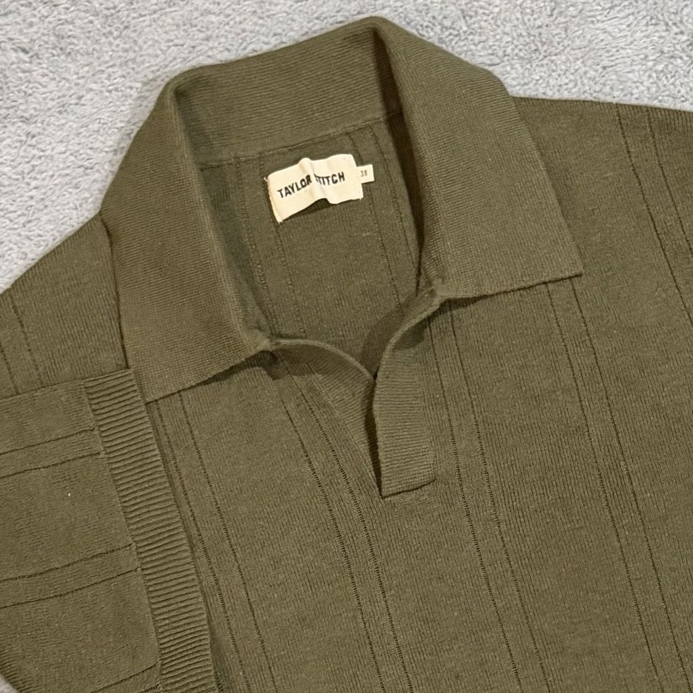 Taylor Stitch Men 38 The Valencia Sweater Polo Heather Cilantro Rib Linen Cotton